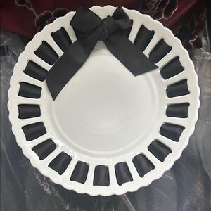 Elegant White Plate with Black Ribbon Design Vintage Cake Stand